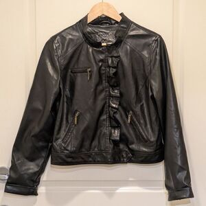 Dollhouse L Faux Leather Ruffle Moto Jacket